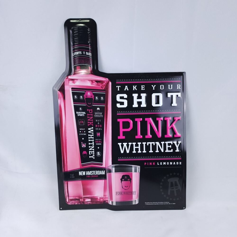 New Amsterdam Pink Whitney Barstool Sports Metal Sign Man Cave Bar 23.5"